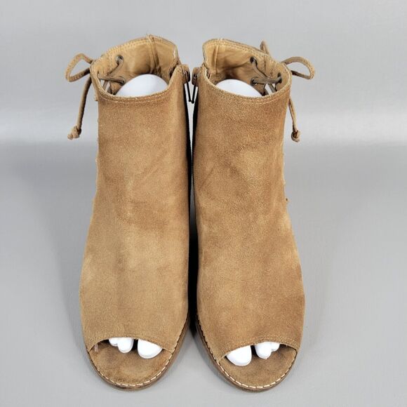 Lucky Brand Jaevin Suede Leather Side Zip Lace Peep Toe Wedge Heel Bootie 8.5 - Picture 5 of 12